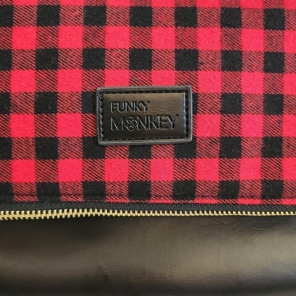 Funky Monkey Red Black Buffalo Check Plaid Foldover Clutch Bag Purse NWOT - Picture 6 of 11